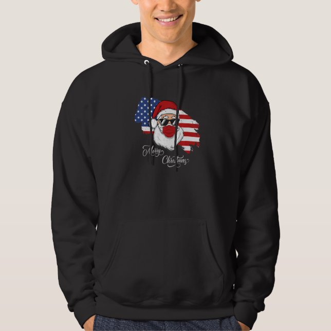 Veste À Capuche Le Père Noël Avec Masque Et Drapeau Américain Noël (Devant)