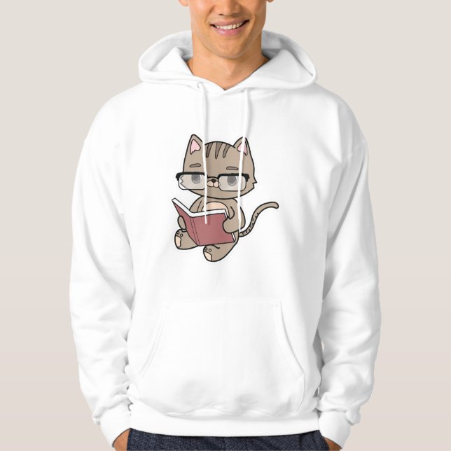 Veste À Capuche Lecture de chat avec livre (Devant)