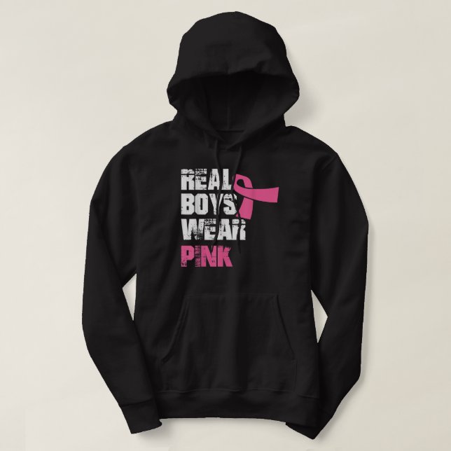 Veste À Capuche Les vrais garçons portent le cancer du sein rose S (Design devant)