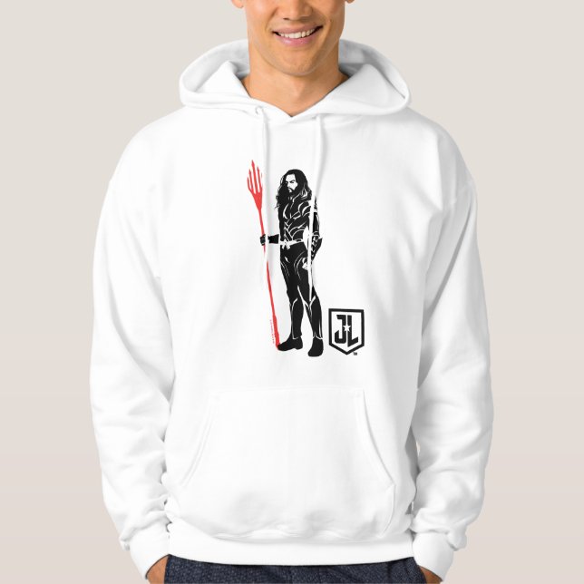 Veste À Capuche Ligue de Justice | Aquaman Pose Noir Pop Art (Devant)
