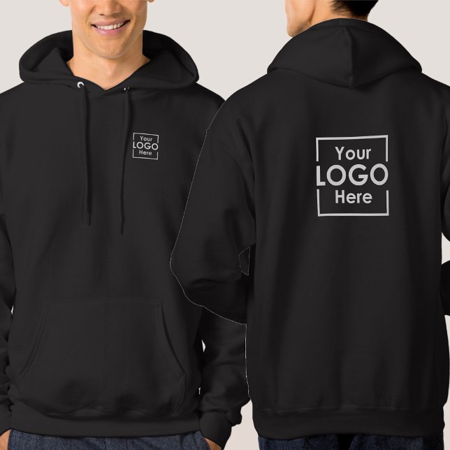 Veste À Capuche Logo d'entreprise simple et personnalisée Noir arr (Simple Personalized Business Logo Front Back Black Hoodie)