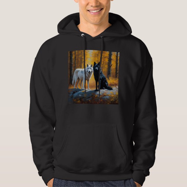 Veste À Capuche Loups blancs noirs (Devant)