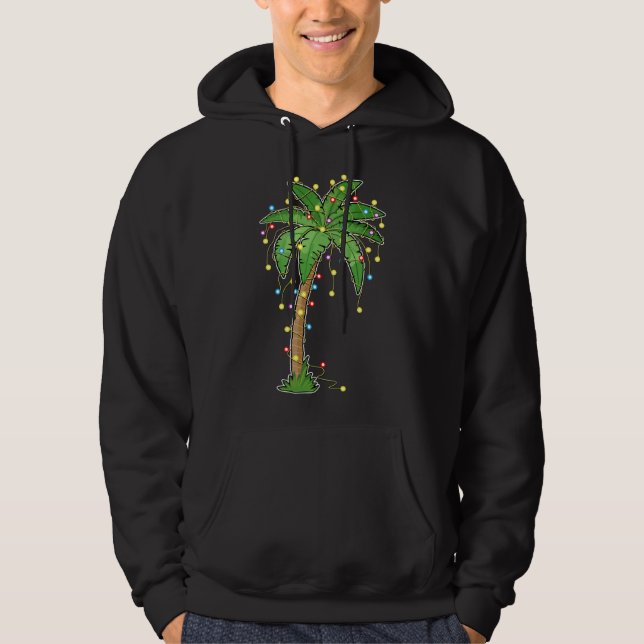 Veste À Capuche Lumières de Noël Palm Tree Beach Funny Tropical Xm (Devant)