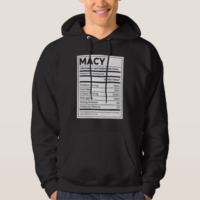 Veste À Capuche Macy Nutrition Information Problème Résoudre Dur D (Devant)