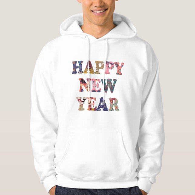Veste À Capuche Mandala + Abstract Pattern ‘Happy New Year’ Artwor (Devant)
