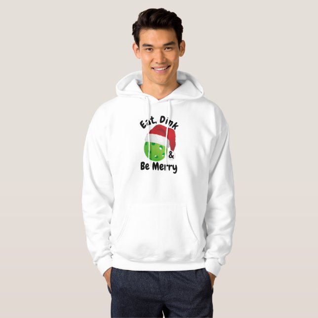 Veste À Capuche Mange, Dink et Be Joyeux Noël Pickleball Père Noël (Devant entier)