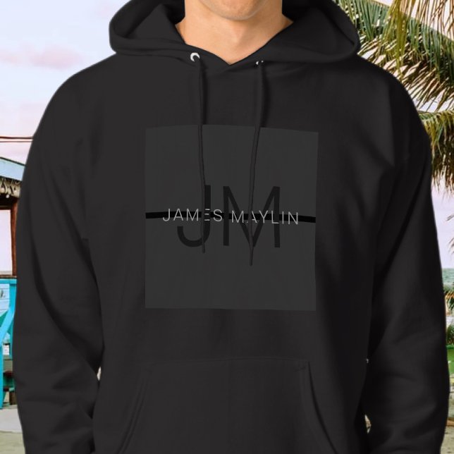 Veste À Capuche Masculine élégant gris foncé Nom et monogramme (Créateur téléchargé)