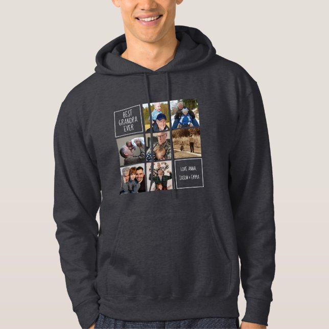 Veste À Capuche Meilleur grand-père jamais photo collage texte gri (Devant)