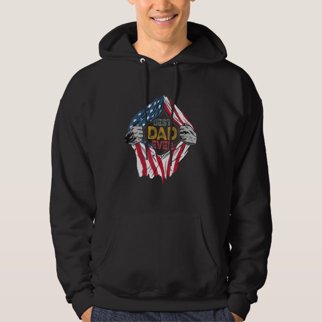 Veste À Capuche Meilleur papa jamais American Flag Super Hero Da P (Devant)