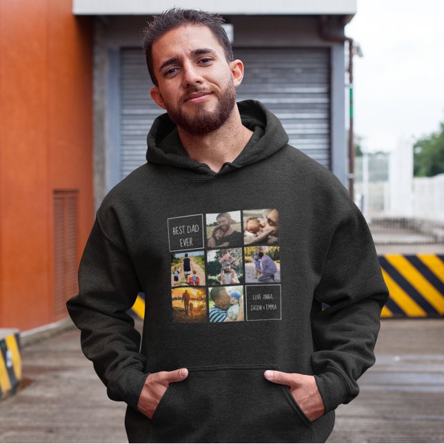 Veste À Capuche Meilleur papa photo collage et texte gris foncé (Créateur téléchargé)