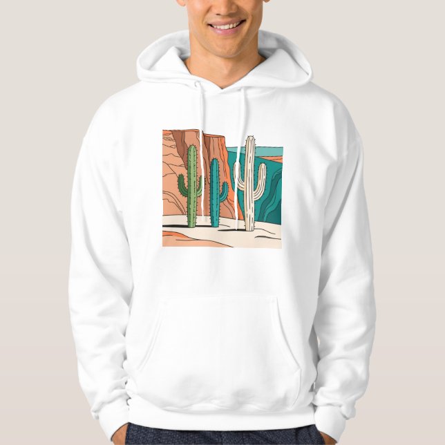 Veste À Capuche Minimalist Desert Cactus Line Art Landscape (Devant)