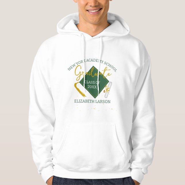 Veste À Capuche Moderne Élégant Senior Green Thème Graduation (Devant)