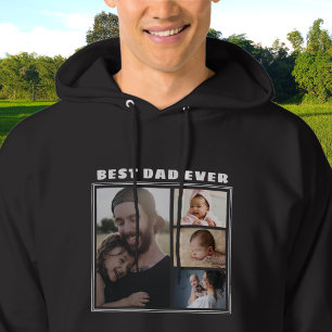 Veste À Capuche Moderne Meilleur Papa Jamais 4 Collage Photo Noir