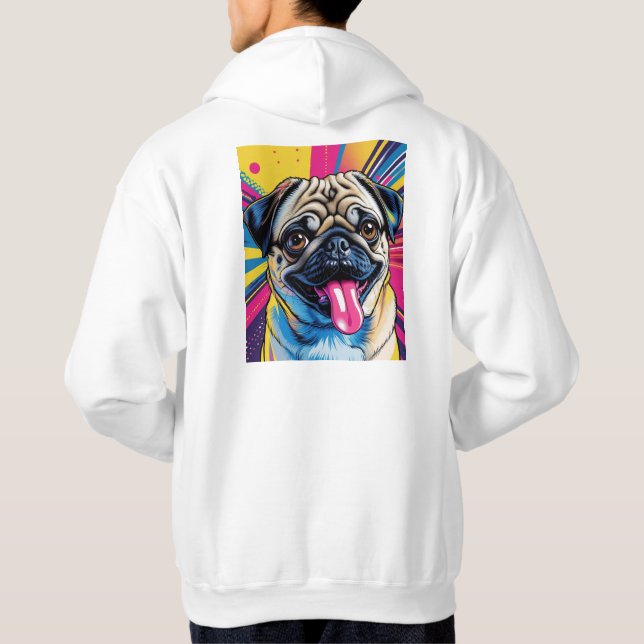 Veste À Capuche Moletom com desenho de pug em pop art 01 (Dos)