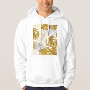 Veste À Capuche Monstera Feuilles : Blanc doré