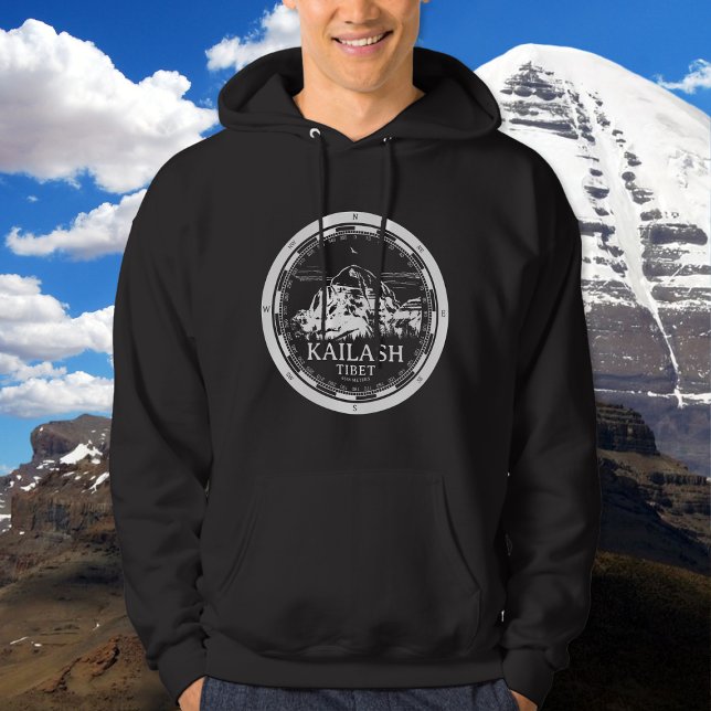 Veste À Capuche Mont Kailash - Gang Rinpoché Tibet (Mount Kailash - Gang Rinpoche Hoodie in Back with a white compass and mountain illustration)