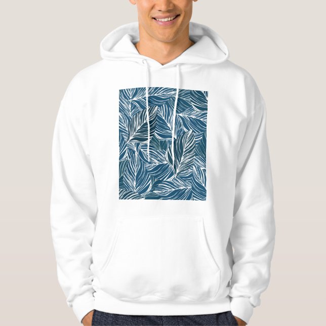 Veste À Capuche Motif Feuille bleue : Papier peint Vintage. (Devant)