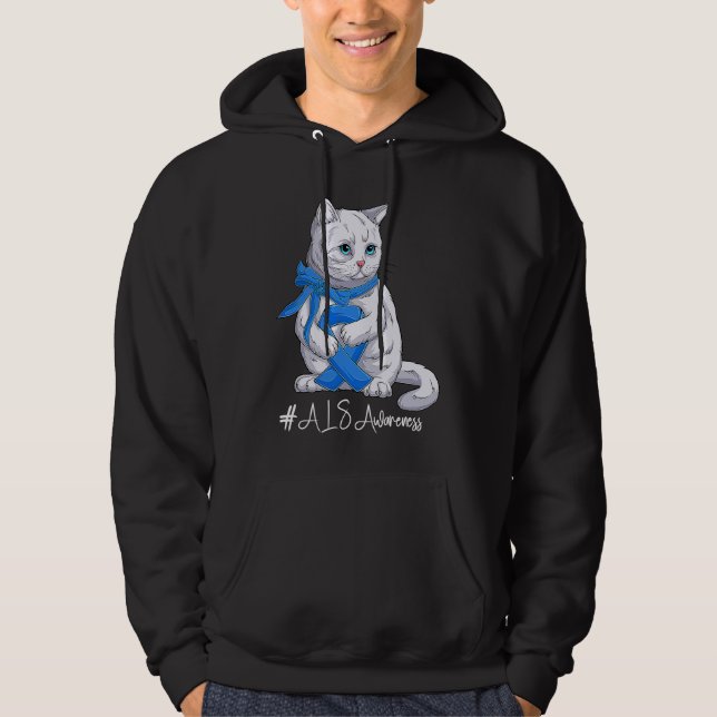 Veste À Capuche National ALS Awareness Month Blue Ribbon Cute Cat (Devant)