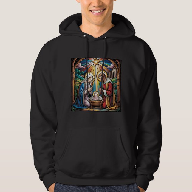 Veste À Capuche Nativity Stained Glass Art – Holy Family Christmas (Devant)