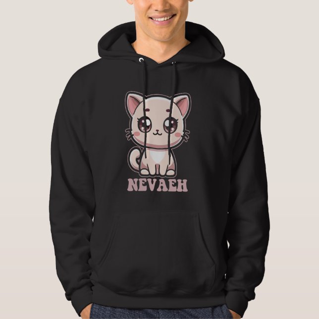 Veste À Capuche Nevaeh Cute Kitty Cat Design pour Filles Nom Nevae (Devant)