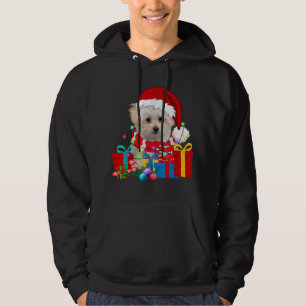 Veste À Capuche Noël Chien Maltais Jeu de Noël Lumières Santa Hat
