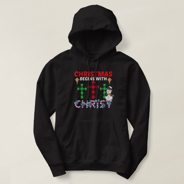 Veste À Capuche Noël Commence Avec Christ Snowman Christian Rel (Design devant)