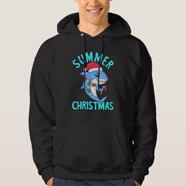 Veste À Capuche Noël Été En Juillet Joli Père Noël Poisson Requin  (Devant)