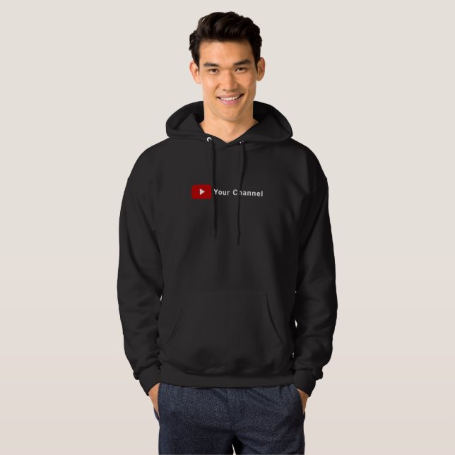 Veste À Capuche Nom de chaîne Youtube T-Shirt noir personnalisé (Devant entier)
