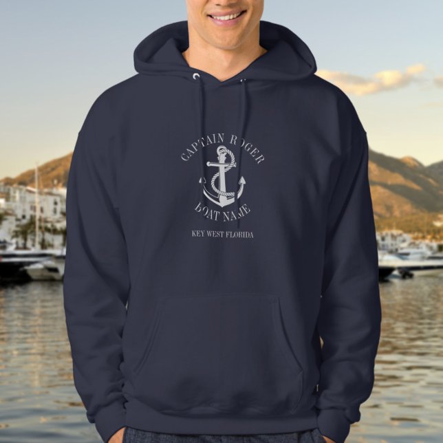 Veste À Capuche Nom du bateau d'Ancre nautique du capitaine person (Personalized Captain Nautical Anchor Boat Name Hoodie)