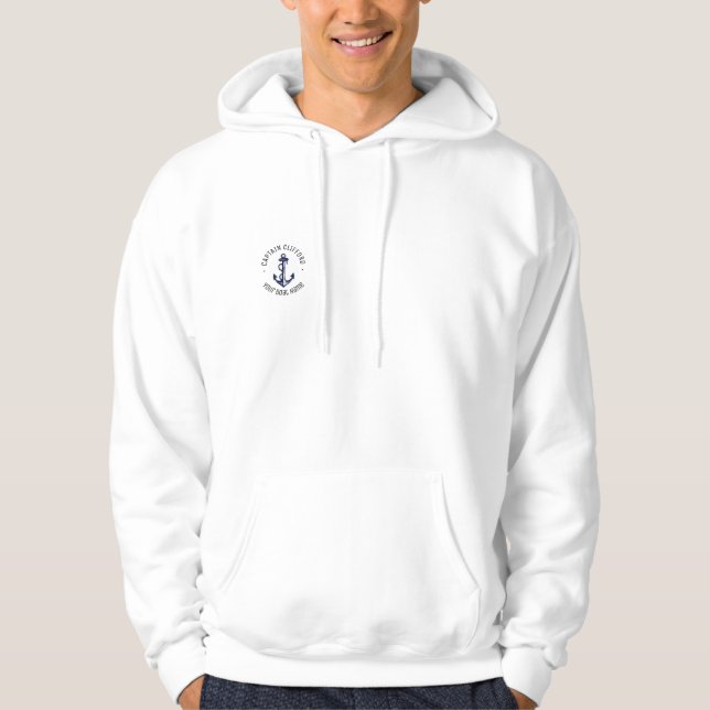 Veste À Capuche Nom du capitaine sur mesure Bateau Ancre nautique  (Devant)