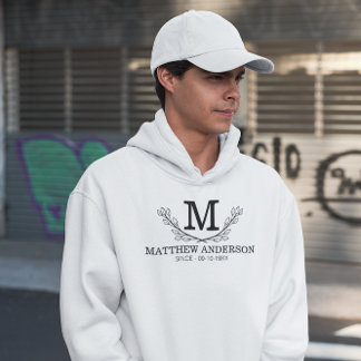 Veste À Capuche Nom noir et blanc personnalisé Monogramme Age