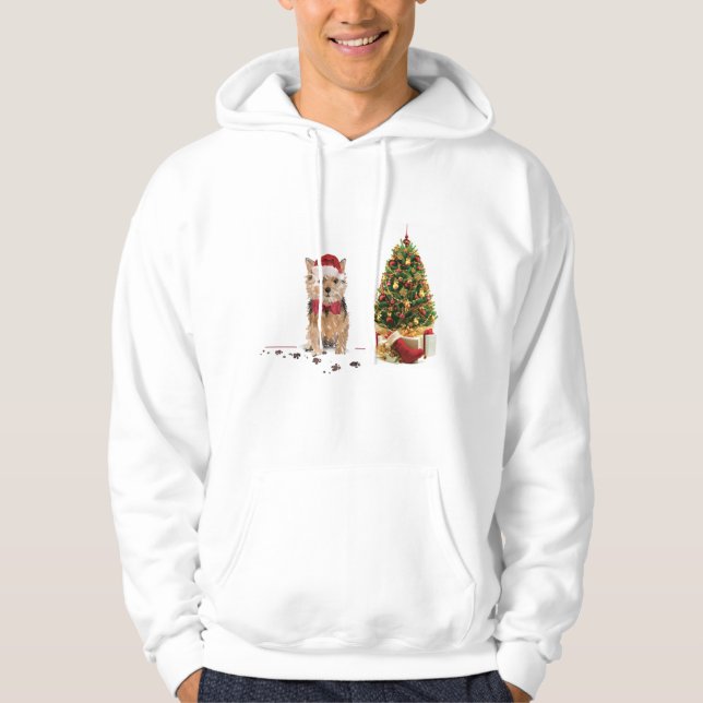 Veste À Capuche Norfolk Terrier Drôle chien de Noël avec arbre (Devant)