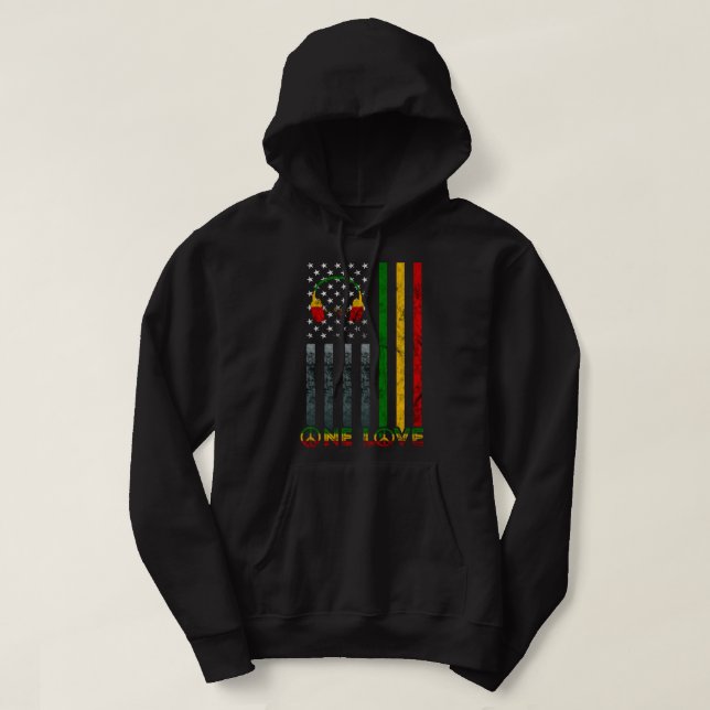 Veste À Capuche One Love USA American Flag Rasta Reggae Mus (Design devant)