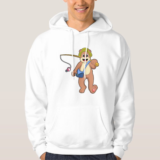 Veste À Capuche Ours à la pêche avec une baguette de pêche (Devant)