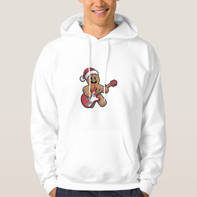 Veste À Capuche Pain d'épices Homme Jouer Guitare Electrique Noël (Devant)