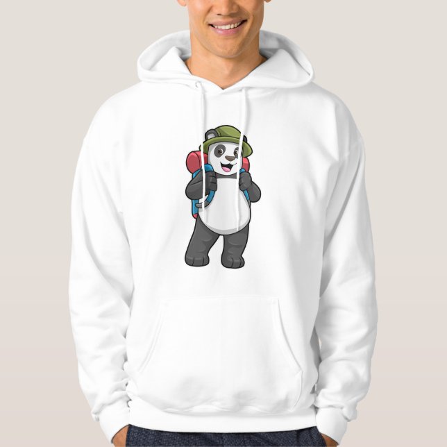 Veste À Capuche Panda comme randonneur avec sac à dos (Devant)
