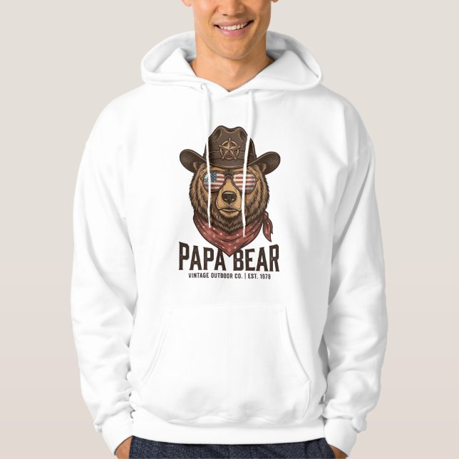 Veste À Capuche Papa Bear Cowboy Bear Patriotic Vintage Vector Des (Devant)