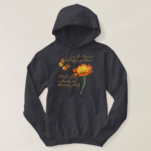 Veste À Capuche papillon monarque, fleur de Zinnia, (Design devant)