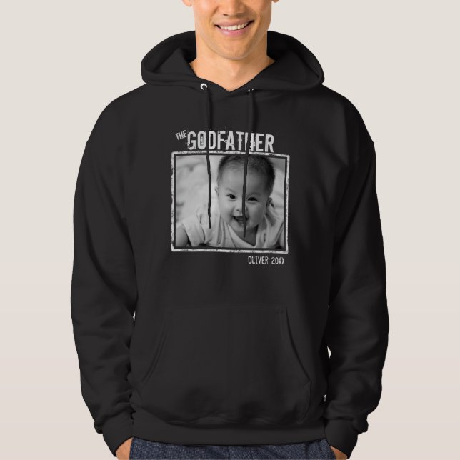 Veste À Capuche Parrain Personnalisé Photo et Nom Noir (Devant)