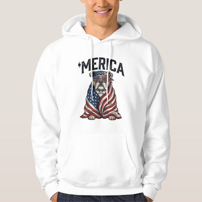 Veste À Capuche Patriotic Bulldog 'Merica Vintage Vector Shirt Des (Devant)