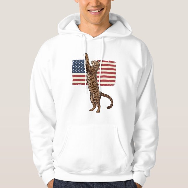 Veste À Capuche Patriotic Cat American Flag Vintage Vector Design_ (Devant)