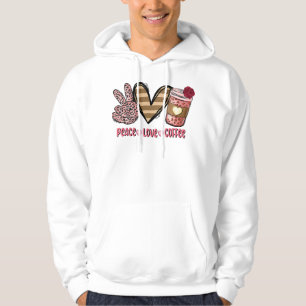 Veste À Capuche Peace Love Coffee Pink Leopard Valentines Day Prem