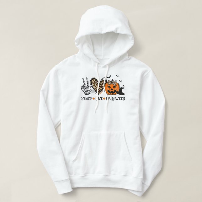Veste À Capuche Peace Love Halloween Happy Halloween Pumkin Leopa (Design devant)