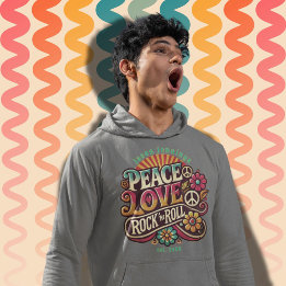 Veste À Capuche Peace Love RocknRoll Retro les années 70 Vintage P