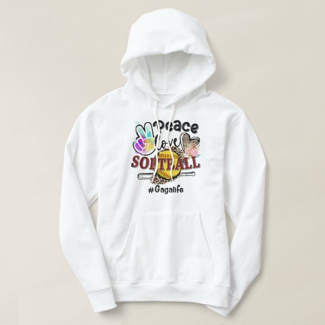 Veste À Capuche Peace Love Softball Gaga Life Maman Grand-mère Leo (Design devant)