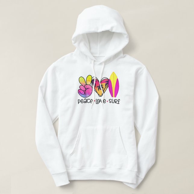 Veste À Capuche Peace Love Surf d'été Rétro Vacances (Design devant)