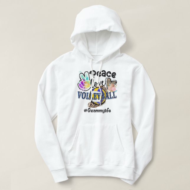 Veste À Capuche Peace Love Volleyball Grammy Life Maman Grand-mère (Design devant)