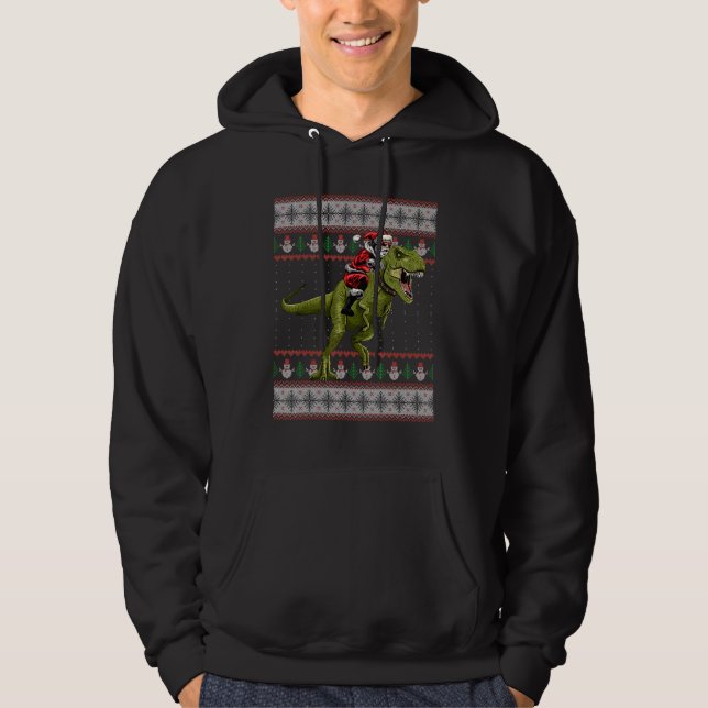 Veste À Capuche Père Noël équitation Dinosaur T Rex Noël affreux S (Devant)