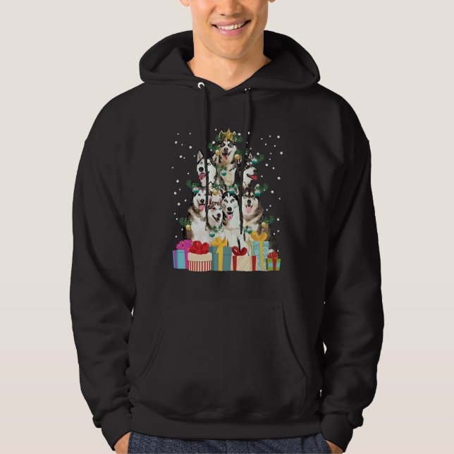 Veste À Capuche Petit arbre de Noël de Chien Husky Sibérien (Devant)