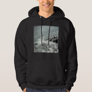 Veste À Capuche Photo en noir et blanc d'une côte rocheuse de l'oc